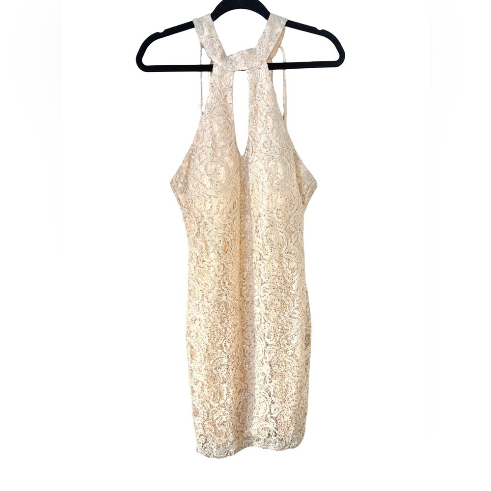Women's Cream Lace Halter Sheath Dress